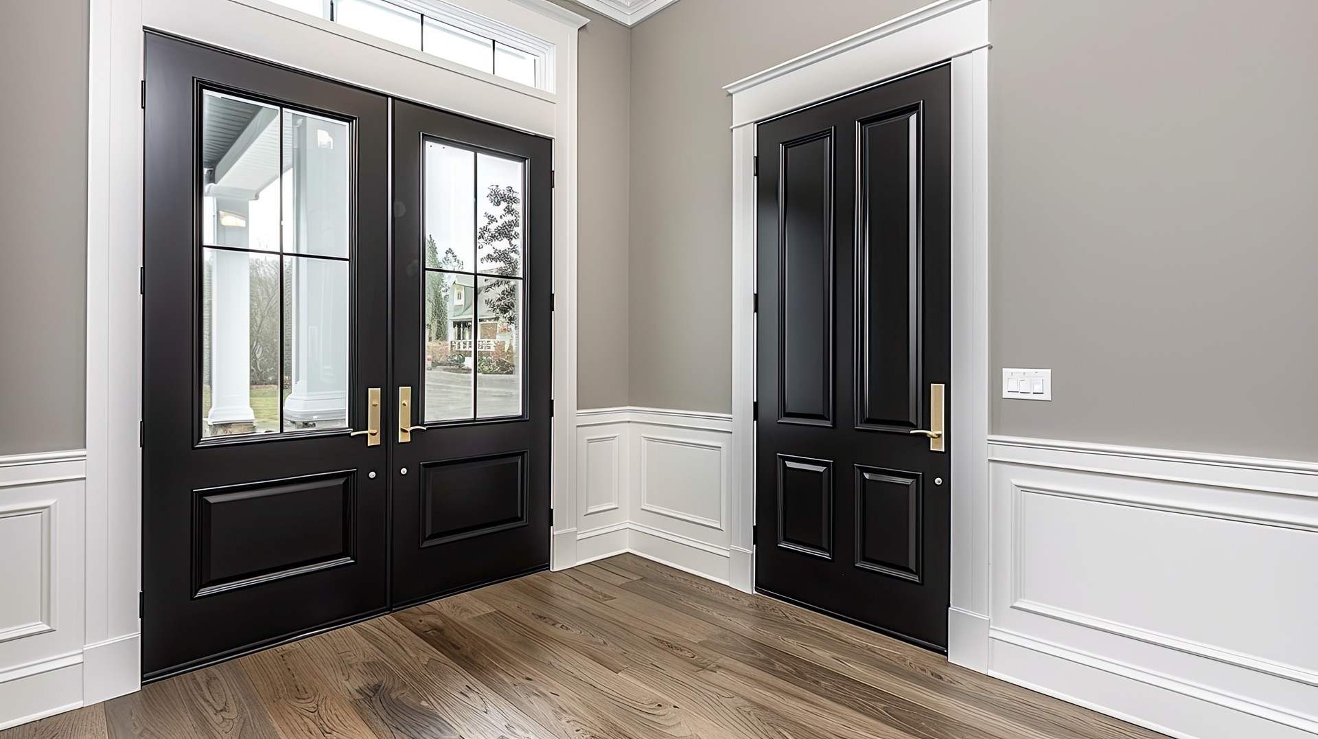 Modern home exterior with covered porch