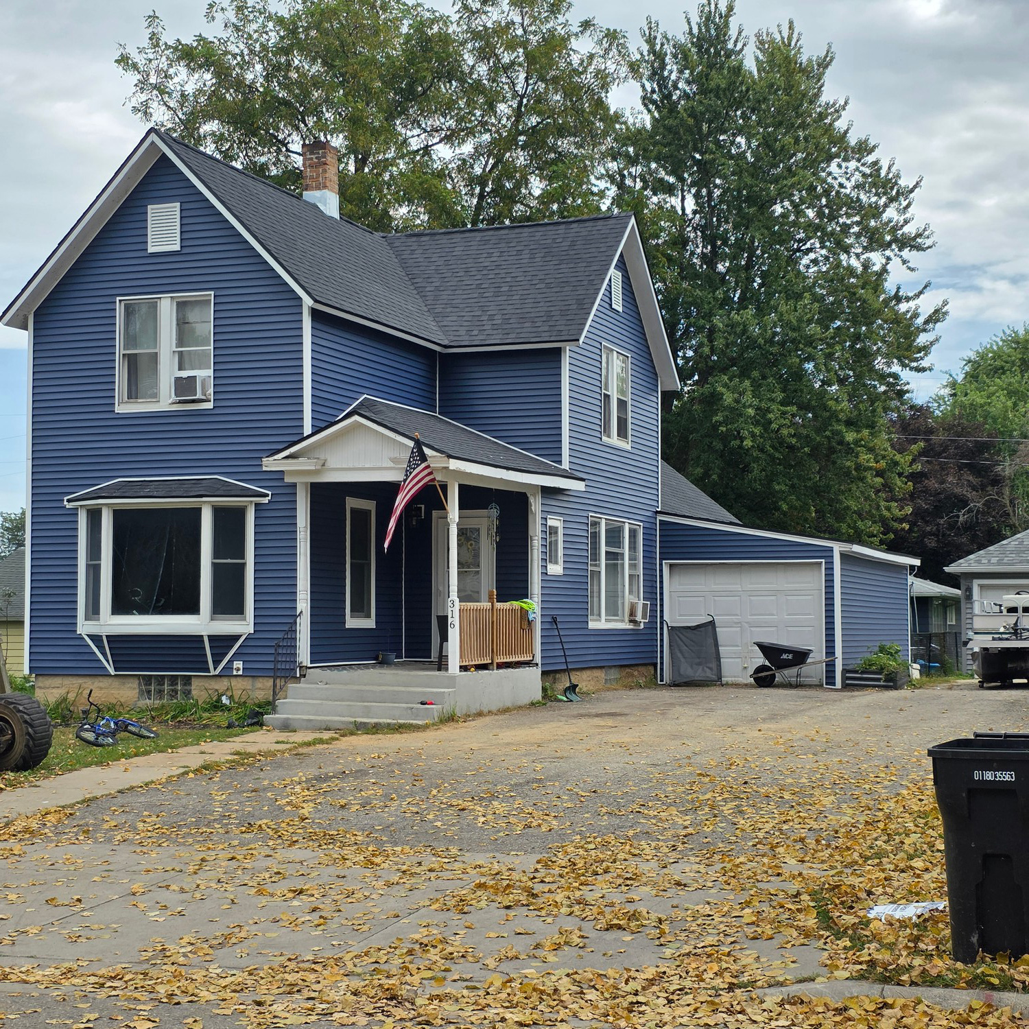 Modern home exterior with covered porch