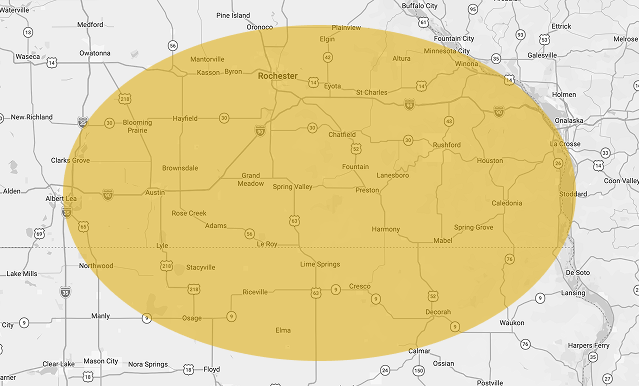 Eisenman Services area map covering southeastern Minnesota